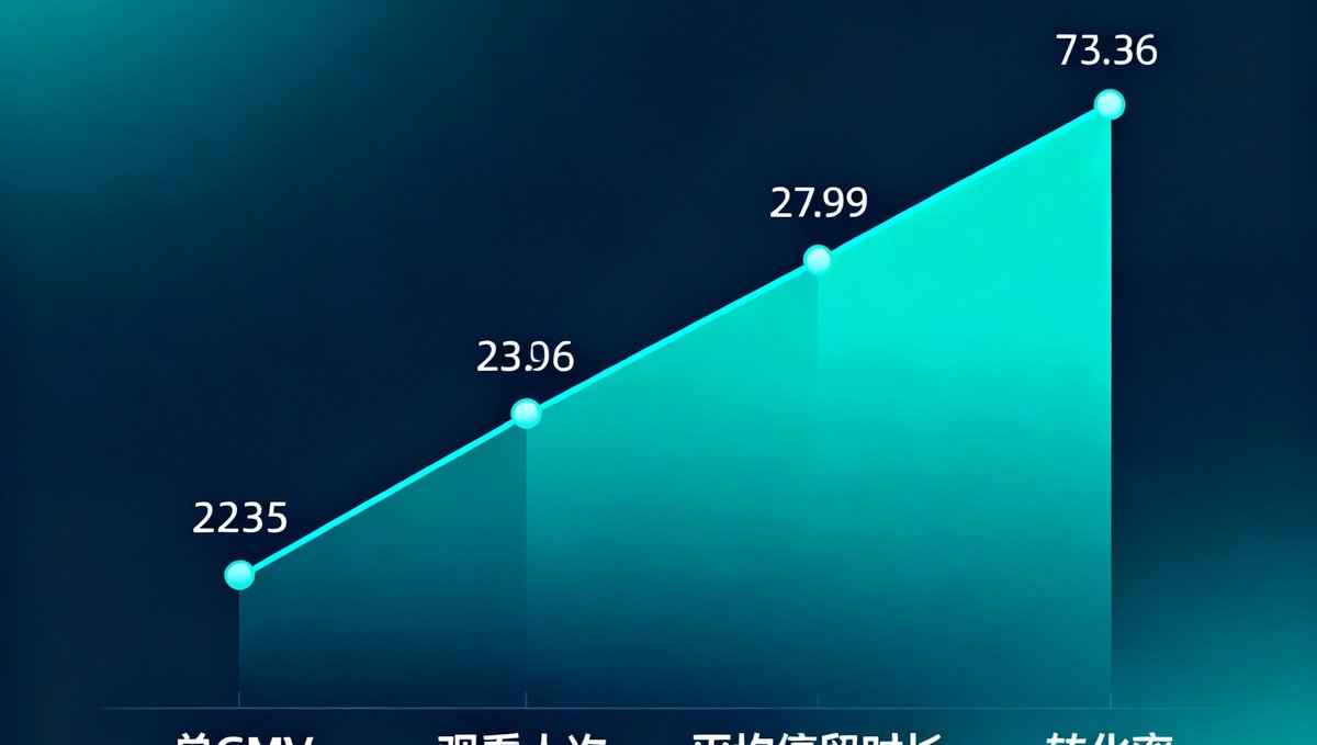 2024年双十一期间WM视讯厅服务的电商品牌直播数据复盘图表，展示了总GMV、观看人次、平均停留时长和转化率等关键指标，数据呈上升趋势，体现专业直播技术对销售转化的显著推动作用。